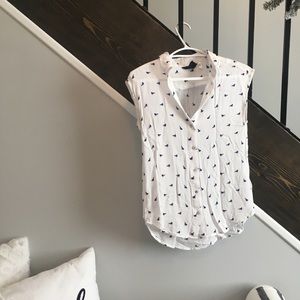 Blue bird button down blouse